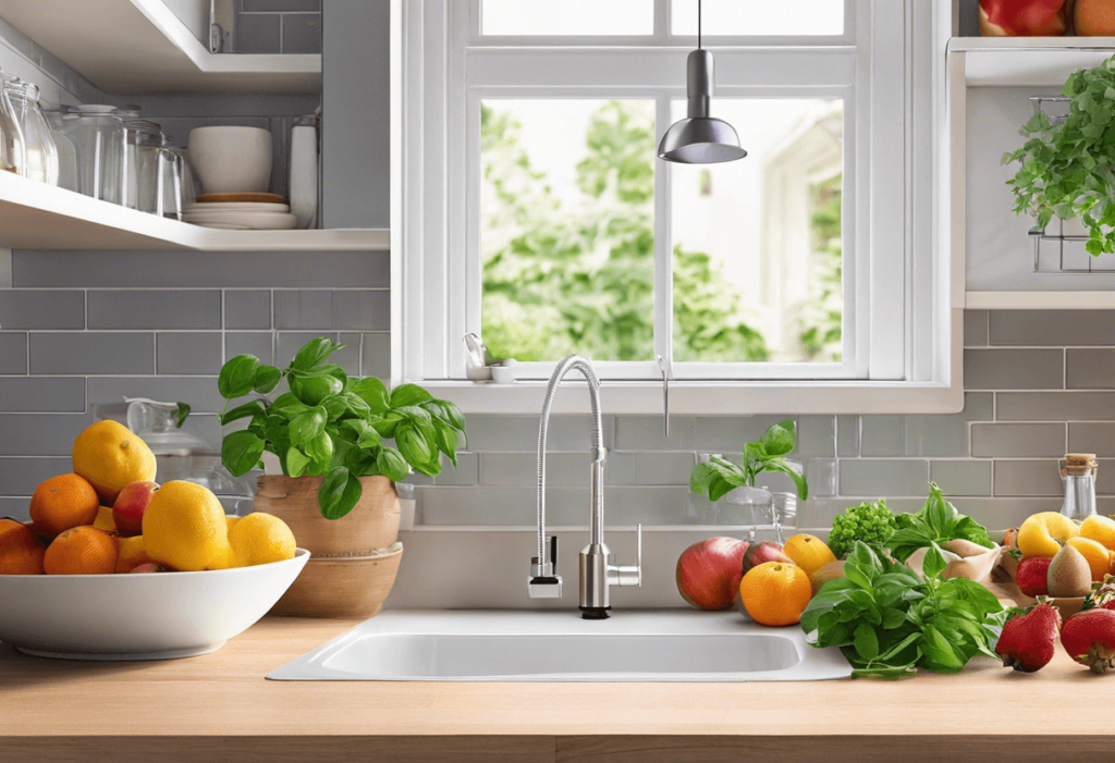 Fresh fruits and vegetables in a clean kitchen